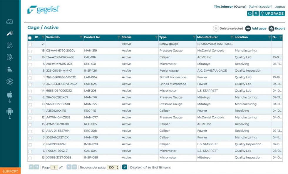 Simplicity - GageList Gauge Calibration Software